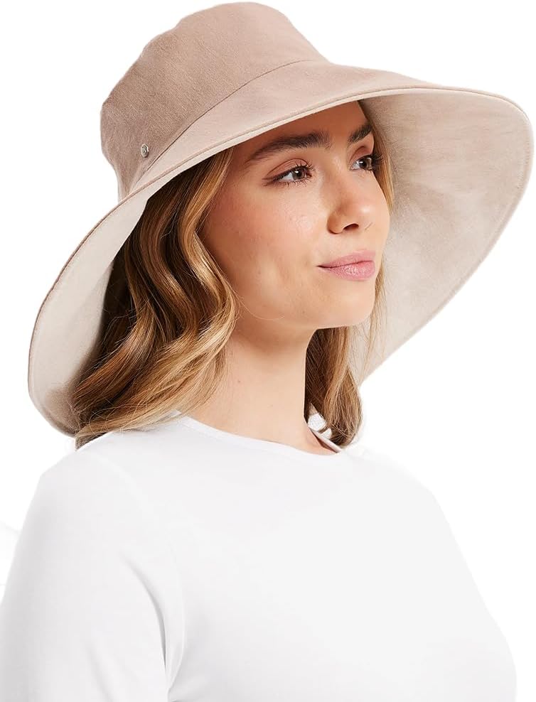 Solbari Ultra Wide Cotton Linen Hat UPF50+ Packable UV Sun Protection Hat with Large Brim and Detachable Strap Large-XLarge Desertsand/Beige