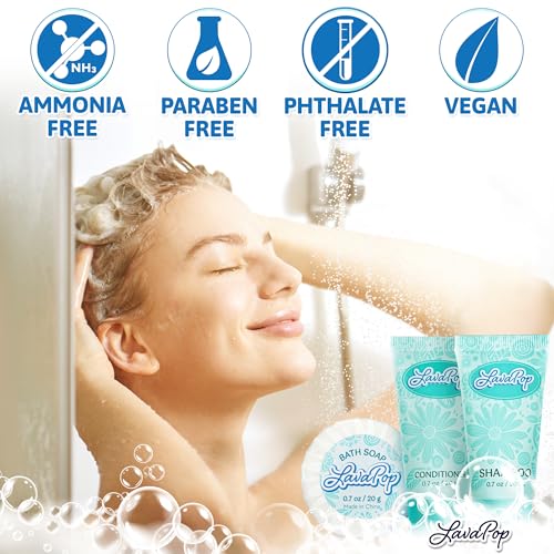 LavaPop - Hotel Soap, Shampoo & Conditioner 3-Piece Set - Iris, Violet & Amber, 0.7 oz each, 150 Pcs - Calming & Comforting Travel Size Amenities - Bulk Toiletries for Airbnb, Motels & Guest Rooms