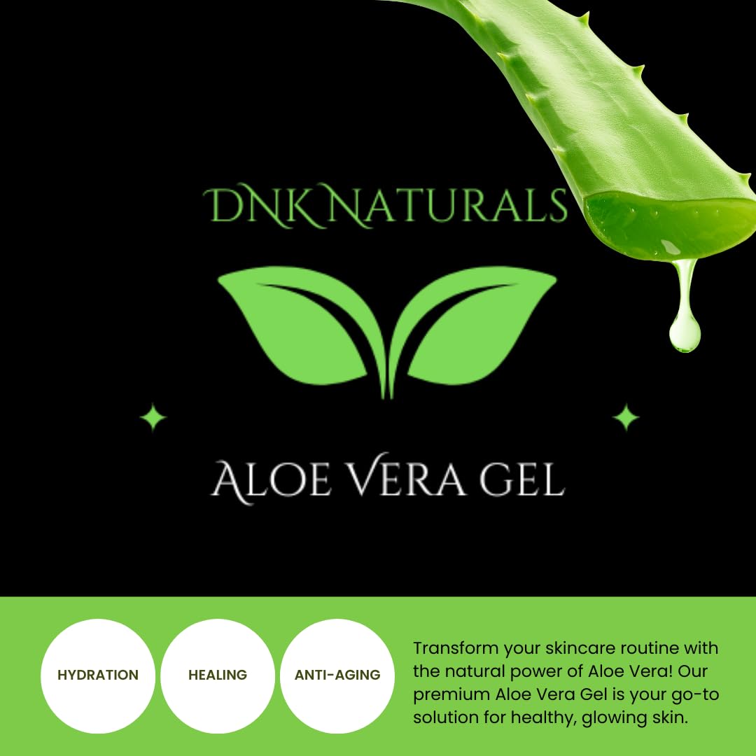 DNK Naturals Aloe Vera Gel made from fresh 100% Pure Aloe - Sunburn Relief - Calms Irritated Skin - Hydrates - With Niacinamide - For Face, Body, and Hair - Vegan, No Fragrance - 200ml