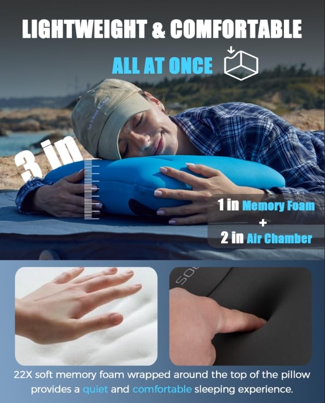 KingCamp Inflatable Pillow for Camping, Extra Large Inflatable Camp Pillow, Portable Ergonomic Air Pillow with Removable Washable Cover for Camping, Hiking, Car, Beach, Travel, Grey