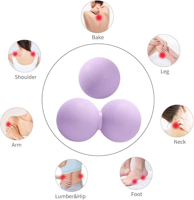 2 PCS Peanut Massage Ball Roller, Double Lacrosse Ball, Acupoint Myofascial Release, Muscle Knot Relaxer Trigger Point for Physical Therapy, Occipital, Back Knot, Psoas Muscle Release Tool (Purple)