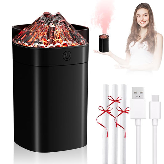 Portable Mini Humidifier, 400ml Small Humidifier with 2 Modes Large Spray, USB Personal Desktop Humidifiers for Home Bedroom Car Office Travel Yoga with 7 Color LED Light, Auto-Off, Bass Work(Black)