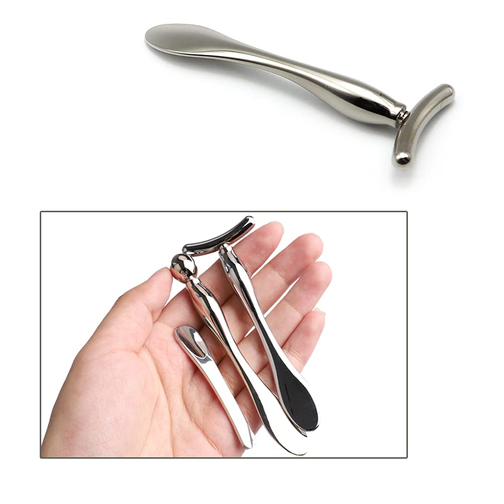 3 Pcs Metal Eye Cream Applicator Tool, Eye Roller Massage Sticks and Makeup Cream Spoon, Facial Massager for Reducing Puffiness Wrinkle Dark Circles