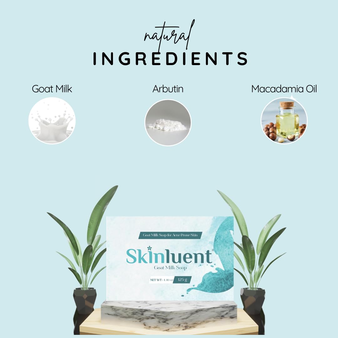 Skinluent Goat Milk Soap with Arbutin & Macadamia Seed Oil – Hydrating & Brightening Face & Body Bar – Gentle, Nourishing Cleanser for Soft, Radiant Skin – 4.4 oz