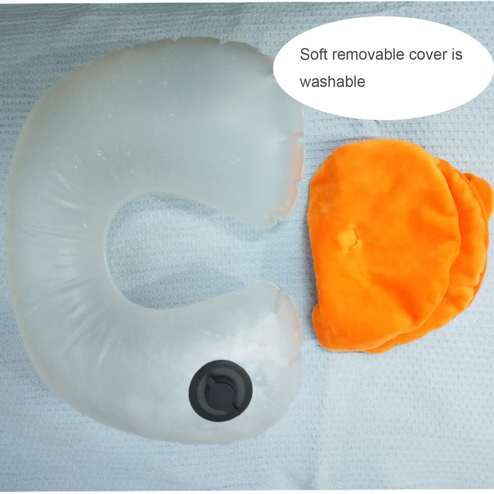 MXJZW 2Pack Inflatable Neck Pillows with Washable Crystal Velvet Cover Ultralight Travel Pillow for Airplane, Car, Office U-Shaped Ergonomic Support(Orange Red Royal Blue)