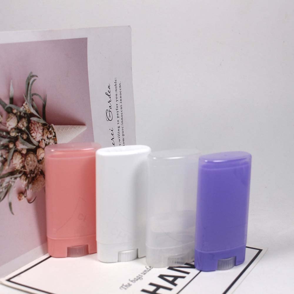 COSIDEA 25 PCS plastic empty 15g / 0.5 oz travel size Pink oval shaped lip balm tube mini deodorant containers 15ml lipstick tube Twist up hair wax container