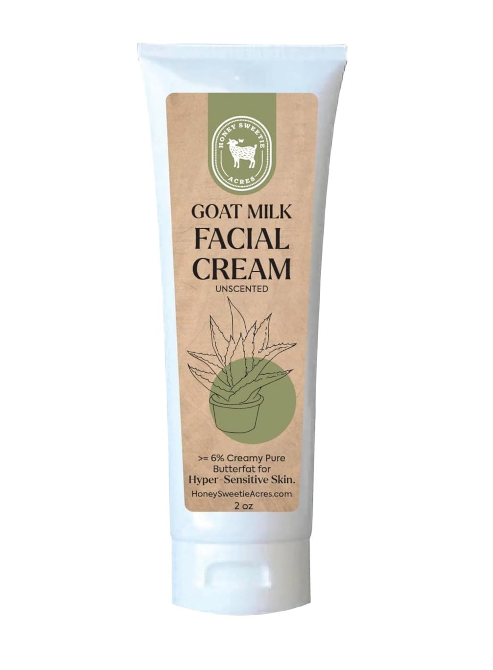 Honey Sweetie Acres Goat Milk Facial Cream – 2 oz – Moisturizer with Aloe, Jojoba & Avocado Oils, Fragrance-Free & Paraben-Free Face Cream