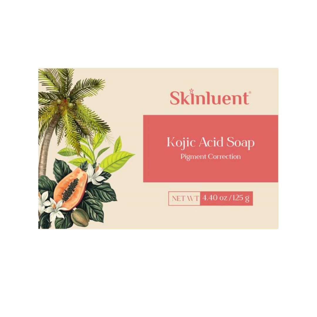 Skinluent Kojic Acid Soap for Dark Spots and Hyperpigmentation – Face & Body Bar for Uneven Skin Tone, and Age Spots, 4.4oz