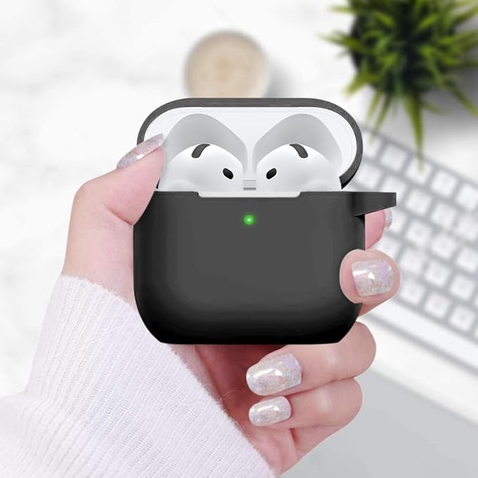 Case Cover for Apple Airpods 4 - VOTILE Airpods 4 Cases 2024 Cover Women Silicone iPods 4 Earbuds Wireless Accessorie Charging Cases Girl Bling Keychain for Airpod iPods 4th Generation - Black