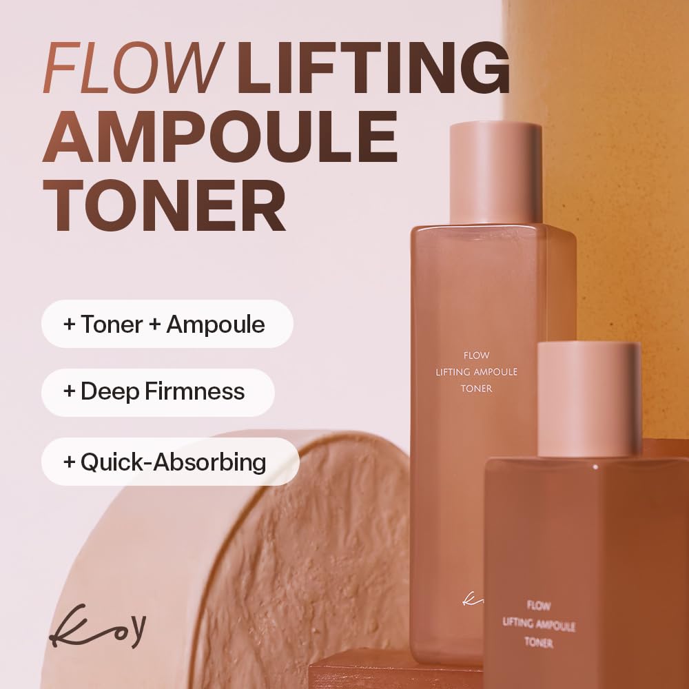 KOY Flow Lifting Ampoule Toner with EGF & French Volufiline, Boosts Skin Energy & Elasticity, Snow Flake Extract for Sagging & Dry Skin, Korean Glass Skin Care