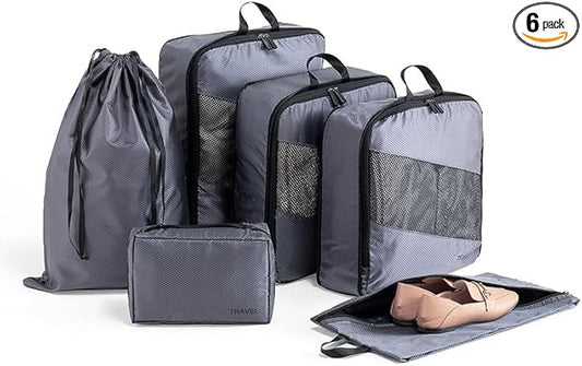 Compression Packing Cubes for Travel, Space Saving Vacation Travel Essentials, Accessories for Suitcase Organizer Bags Set, Durable Luggage Organizer Bags (grey)