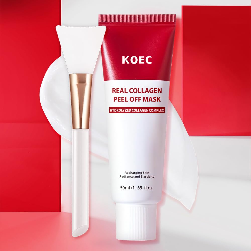 KOEC Real Collagen Peel Off Face Mask Collagen Overnight Wrapping Facial Mask,Deep Hydrating,Restores Elasticity,and Refine Pores,Hydrolyzed Collagen with 500 DA for Glass Glow Skin,1.69 fl.oz