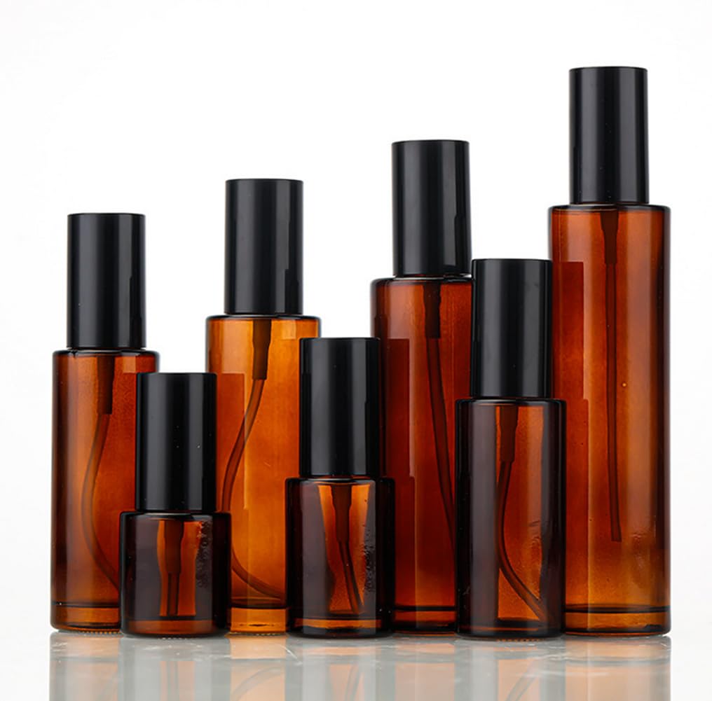 ASTRQLE 3 Pcs 60ml 2oz Amber Glass Pump Bottle - Travel Cream, Lotion, Mini Soap Dispenser, Cosmetic Bottle, Container, Vial, Jar for Shampoo, Essential Oil, Liquid Foundation