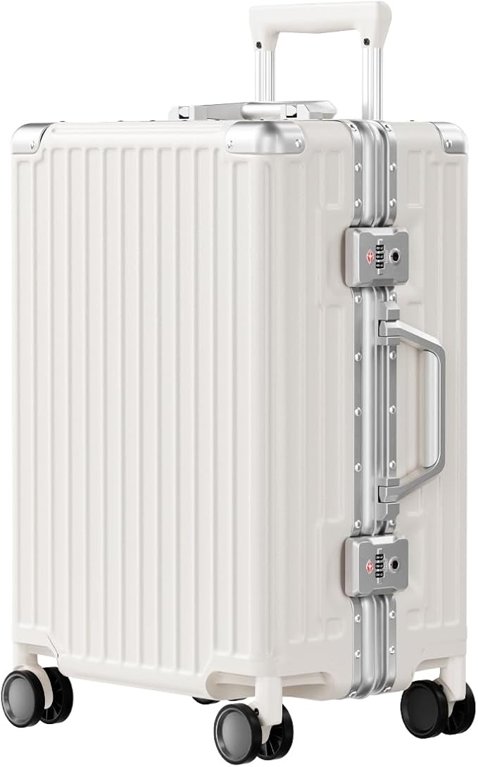 AnyZip Carry On Luggage PC+ABS Aluminum Frame Zipperless Luggage Hard Shell Suitcase with TSA Lock Double Spinner Wheels 20 Inch White