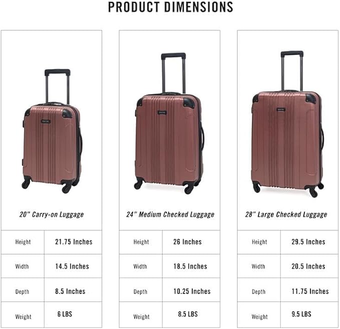 Kenneth Cole REACTION Out of Bounds Lightweight Hardshell 4-Wheel Spinner Luggage, Rose Gold, 2-Piece Set (20" & 28")