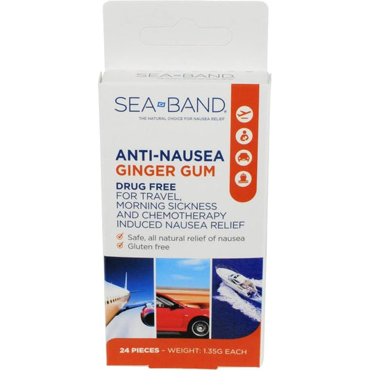 Sea-Band Anti-Nausea Ginger Gum For Motion & Pregnancy Morning Sickness, 24 Count