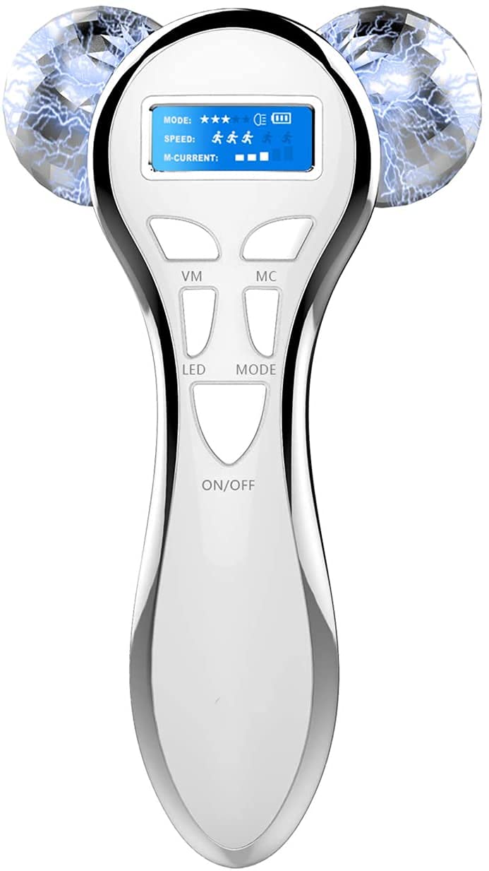 4D Microcurrent Face Massager Roller,Electric Rechargeable Face Lift Roller Arms Legs Massager for Anti Aging Wrinkles Facial Massage