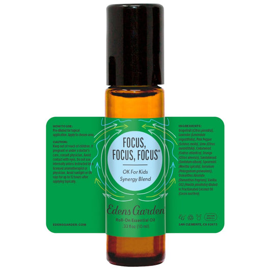 Edens Garden Focus, Focus, Focus Essential Oil Roll-On Blend- 100% Pure Premium Grade, Natural, Therapeutic, Aromatherapy, Kid & Skin Safe, The Best for Comfort, Tension Pre-Diluted 10 ml (.33 fl oz)