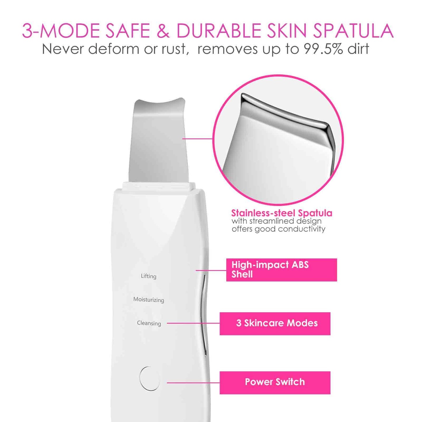 BRILLIRARE Face Scrubber, Skin Spatula, Facial Silicone Pore Cleaner, Rechargeable All Skin Types Waterproof Blackhead Remover Tools for Deep Cleansing, Exfoliating, 3 Modes Wireless, White