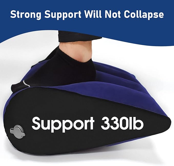 Inflatable Bed Wedge Pillow for Traveling – Portable Inflatable Cushion for Sleeping in Bed, Leg Elevation & Back Support, Quick Inflate Camping Pillow, Home & Airplane Use(Blue)