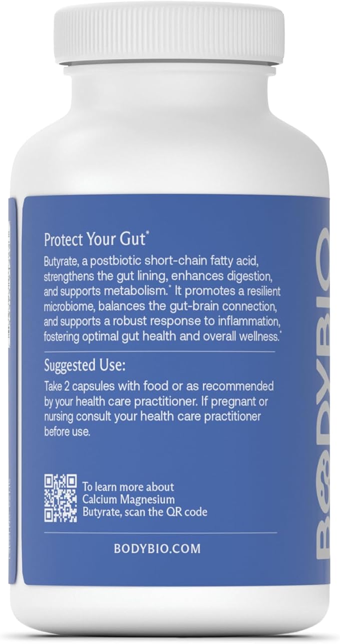 BodyBio Butyrate - Postbiotic for Gut Health, Digestive Support, Bloat, Gas & Constipation Relief, Leaky Gut Repair - Calcium, Magnesium + Butyric Acid Supplement for GI Wellness