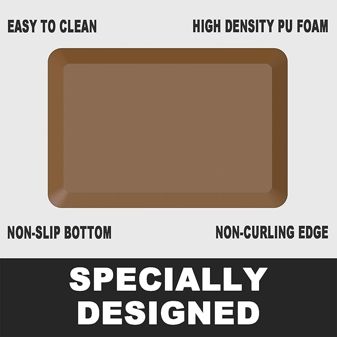 1" Extra Thick Anti Fatigue Floor Mat 40" L x 20" W,Kitchen Mat, Standing Desk Mat,140D Advanced PU Foam Ergonomic Comfort at Home, Office, Garage, Sink (Brown)