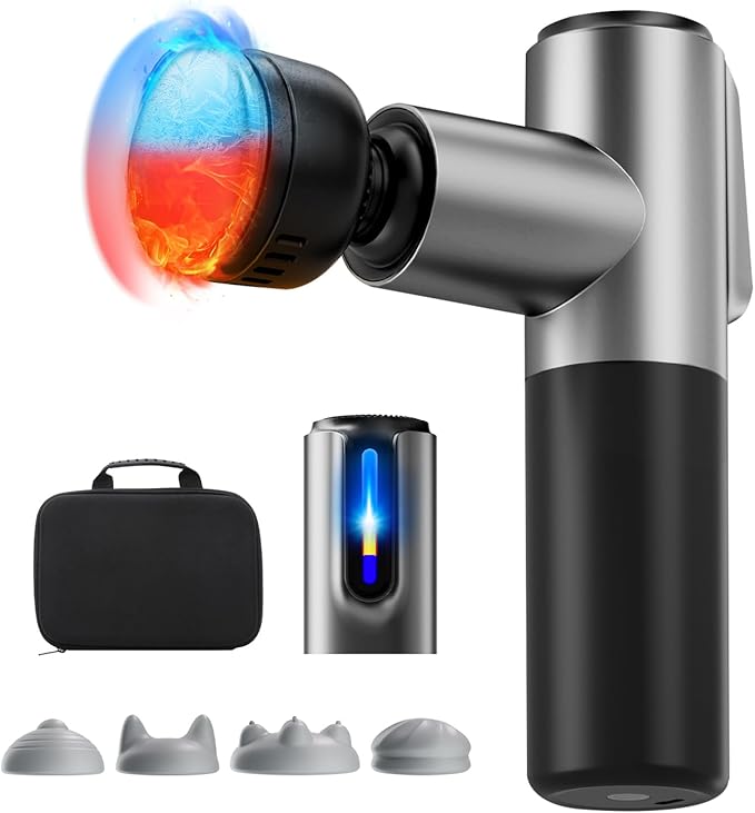 AERLANG Massage Gun Deep Tissue Massager with Heat and Cold Percussion Massage Gun Electric Mini Hand held Massager 5 Speed & 5 Massage Heads Messager Gun