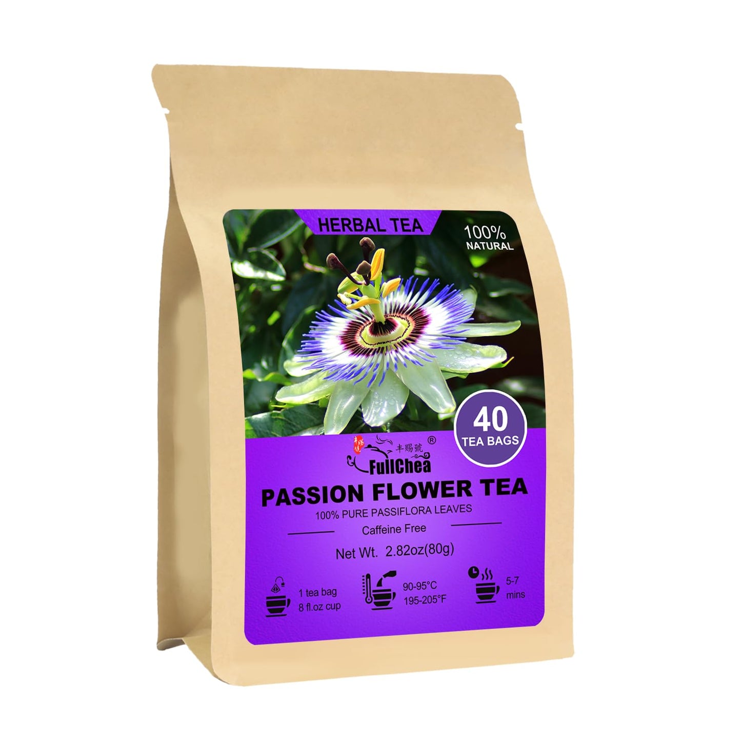 FullChea - Passion Flower Tea bags, 40 Teabags - Natural Passionflower Leaf Herbal Tea for Relaxation - Te De Pasiflora - Non-GMO - Caffeine-free - Support Better Sleep