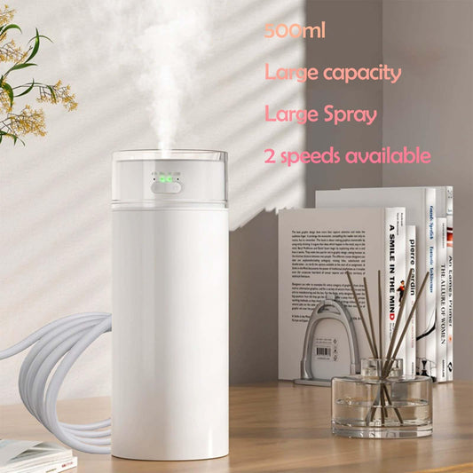 Bunnycare Portable Small Humidifier for Bedroom, 500ml Dual Nozzle Large Mist, Dazzling Light Ambient Light Hydrating, Portable Car Humidifiers, Air Humidifier for Travel, Office, Bedroom (white)