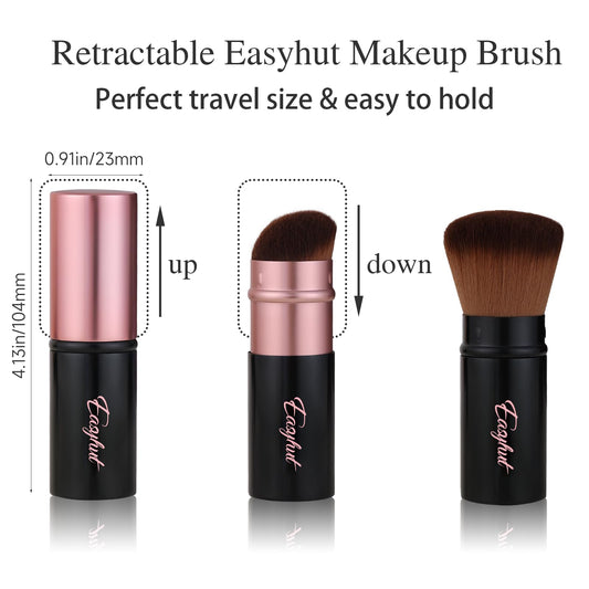 Retractable Kabuki Makeup Brushes 2 Pcs Blush Brushes Set Portable Powder Brushes with Flat and Angled Top for Liquid Cream Cosmetics Travel. (rose gold)