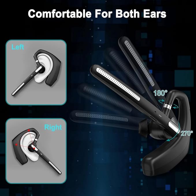 Bluetooth Headset ,Wireless bluetooth earpiece with ENC Noise Cancelling Mic, 110H Playback, Bluetooth 5.1 Dual Connectivity, Wireless Headphones Compatible iPhone/Android/PC (Office/Driving)