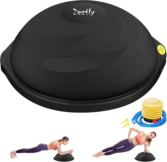 25in Half Balance Ball - 1500lb Heavy Duty Wobble Board Trainer for Core Strength & Stability, Non-Slip Yoga Ball with Resistance Bands & Pump - Home Gym Equipment for Balance Training, Yoga & Physical Therapy
