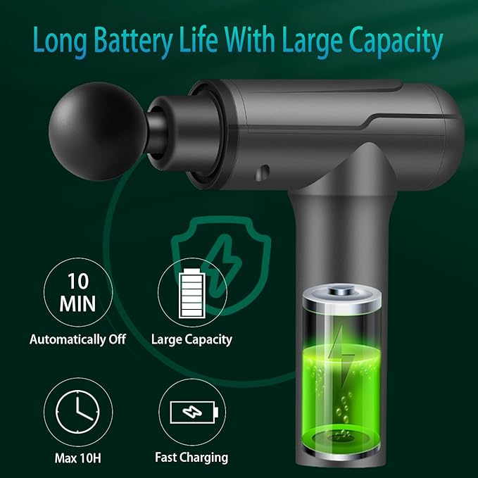 Massage Gun Deep Tissue, Electric Muscle Back Massage Gun, Neck Massager for Pain Relief Handheld Massagers, Percussion Massager with 6 Heads, Birthday Gifts for Women Men (Grey)