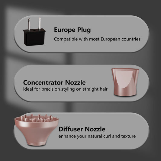 LURA Smart Dual Voltage Travel Hair Dryer with EU Plug,Lightweight Portable Blow Dryer with Bag,Compact Small HairDryers with Diffuser for Women,Foldable Mini BlowDryers for Kids