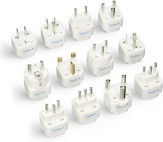 Ceptics Travel Adapter with Types A-M Plugs, Travel Plug Adapter Set Compatible with Power Sockets in All Continents, Compact World International Plug Adaptor Kit, Set of 12,GP-12PK