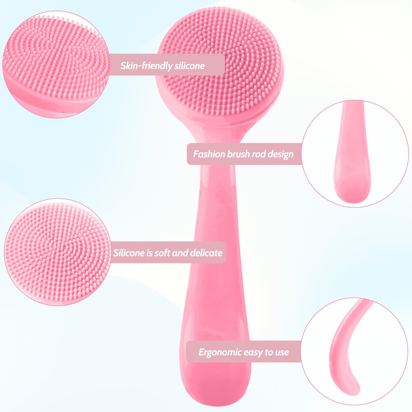 2pcs Silicone Manual Facial Cleansing Brush,Soft Bristles Waterproof Silicone Face Brush Face Exfoliator Brush for Face Cleaning Brush Sensitive Skin Easy to Clean Lather Well(Pink)