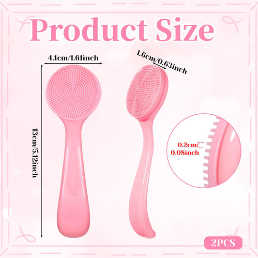 2 Pcs Silicone Manual Facial Cleansing Brush Waterproof Face Cleaning Scrubber Exfoliator Cleanser Soft Face Scrubber Exfoliating Brush for Blackheads Makeup Residues Removal(Pink)