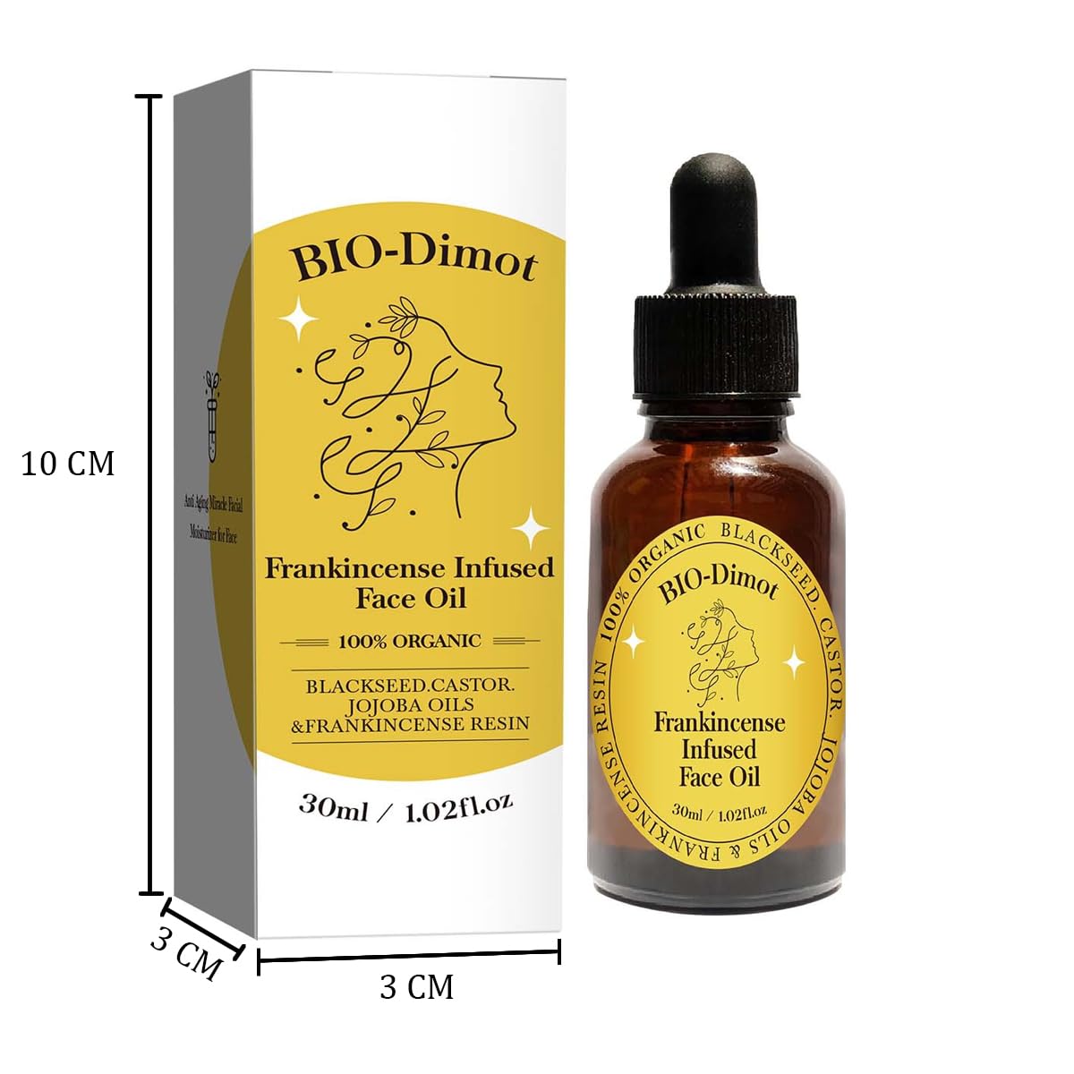 30 ML Frankincense Essential Oil,Organic Castor & Jojoba Oils for Face Anti-Aging Facial Moisturizer Serum,Natural Skincare Hydrates Skin Moisturizing (1 PCS)