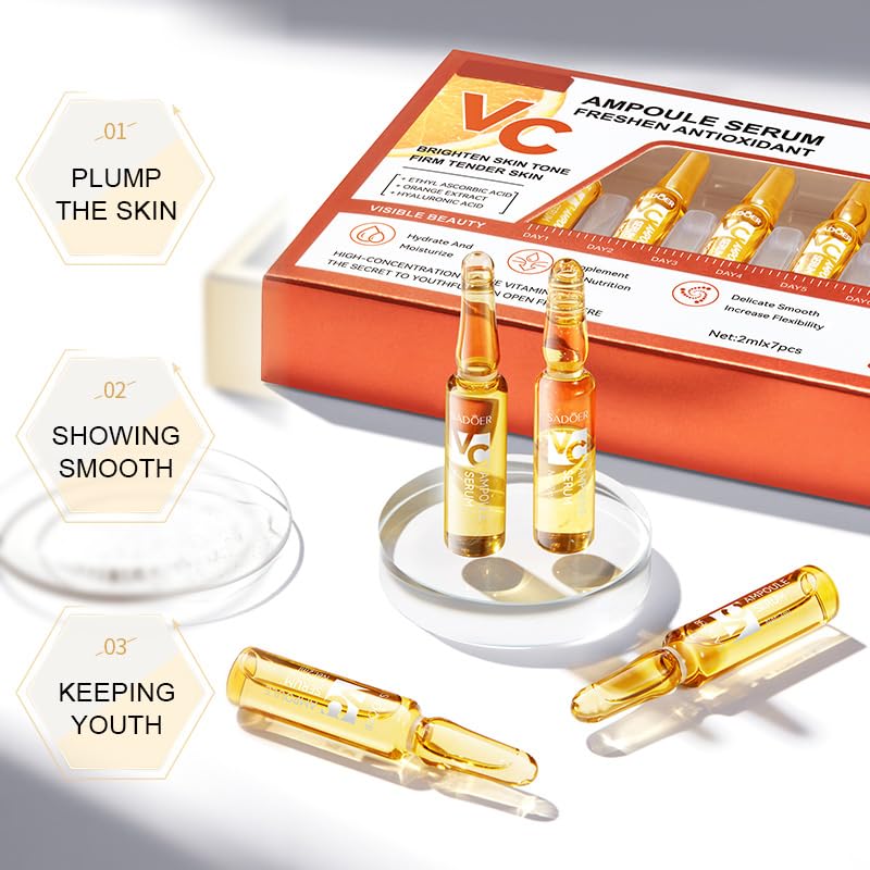 Vitamin C 23% Face Serum – Brightening, Firming, Hydrating, Dark Spot Correction & Anti-Aging Stem Cell Serum | With Hyaluronic Acid, Niacinamide & Glycolic Acid | 21 Ampoules for Glowing Skin