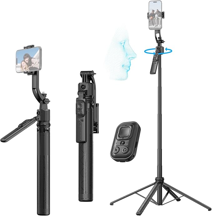 Andoer 64'' Auto Face Tracking Tripod with Stand, 360° Rotation Tracking Tripod with Remote and Gesture Control, Selfie Stick for Video Vlog, Live Streaming, Tiktok, YouTube, Facetime