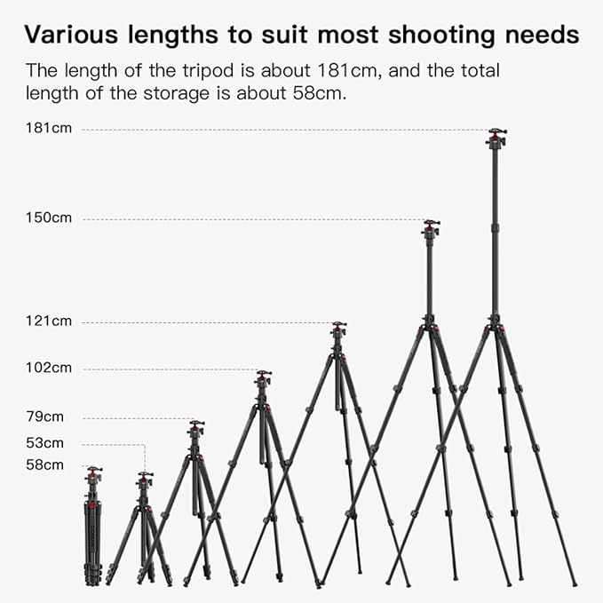COMAN 72" Overhead Tripod, Camera Tripod with Center Column and 360 Degree Ball Head, Detachable Monopod with Arca QR Plate, Horizontal Tripod for Camera, DSLR, Max Load 5KG