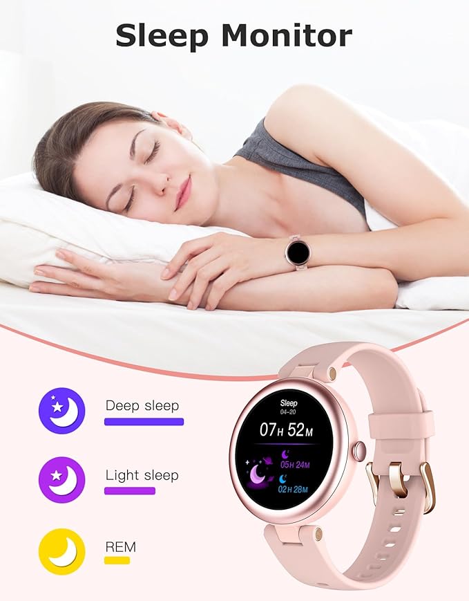Fitness Tracker, Round Fitness Watches for Women with Bluetooth Call Heart Rate Monitor Sleep Tracker Calorie/Step Counter, Birthday Gift for Women Lady Mom Waterproof (Pink)