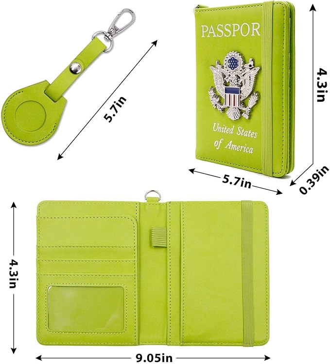 Cnycmy Passport Holder with Airtag slot,Passport-Wallet-Holder for Women,for Family, Rfid Passport Book Card Slot Waterproof, passport holder for travel (grass green1)