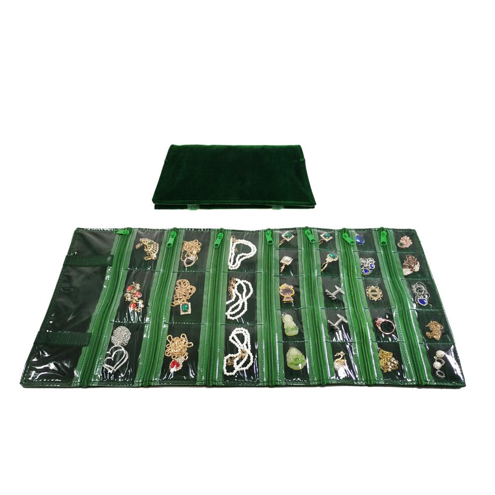 SCIKHEFT Travel Jewelry Roll Bag Portable Organizer Pouch With Grids&PVC Cover Storage Bags for Necklace, Bracelet, Bracelet,Ring, Badge, Pendant