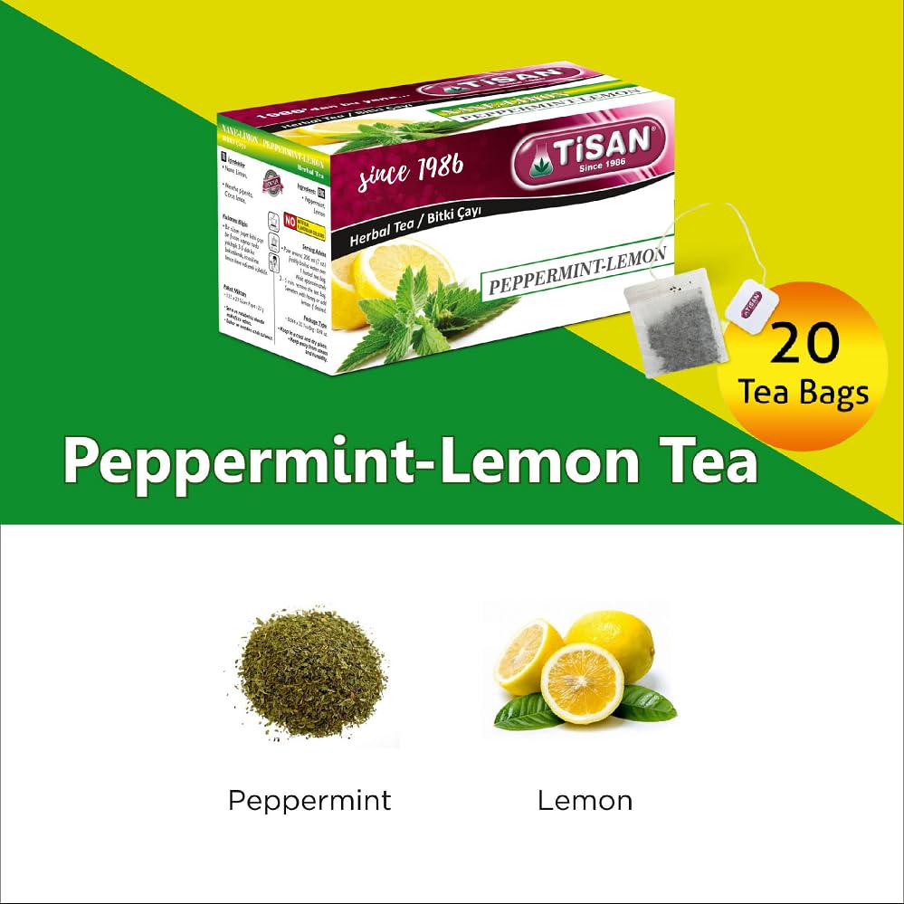 Peppermint Lemon Herbal Tea from Tisan – 40 Herbal Tea Bags