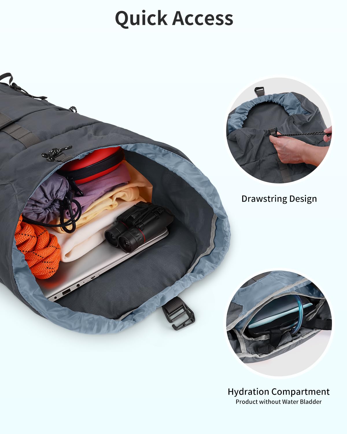 Blue Quartz Hiking Backpack 30L Lightweight Packable Backpack for Travel, Water Resistant Foldable Daypack for Women Men, Gray