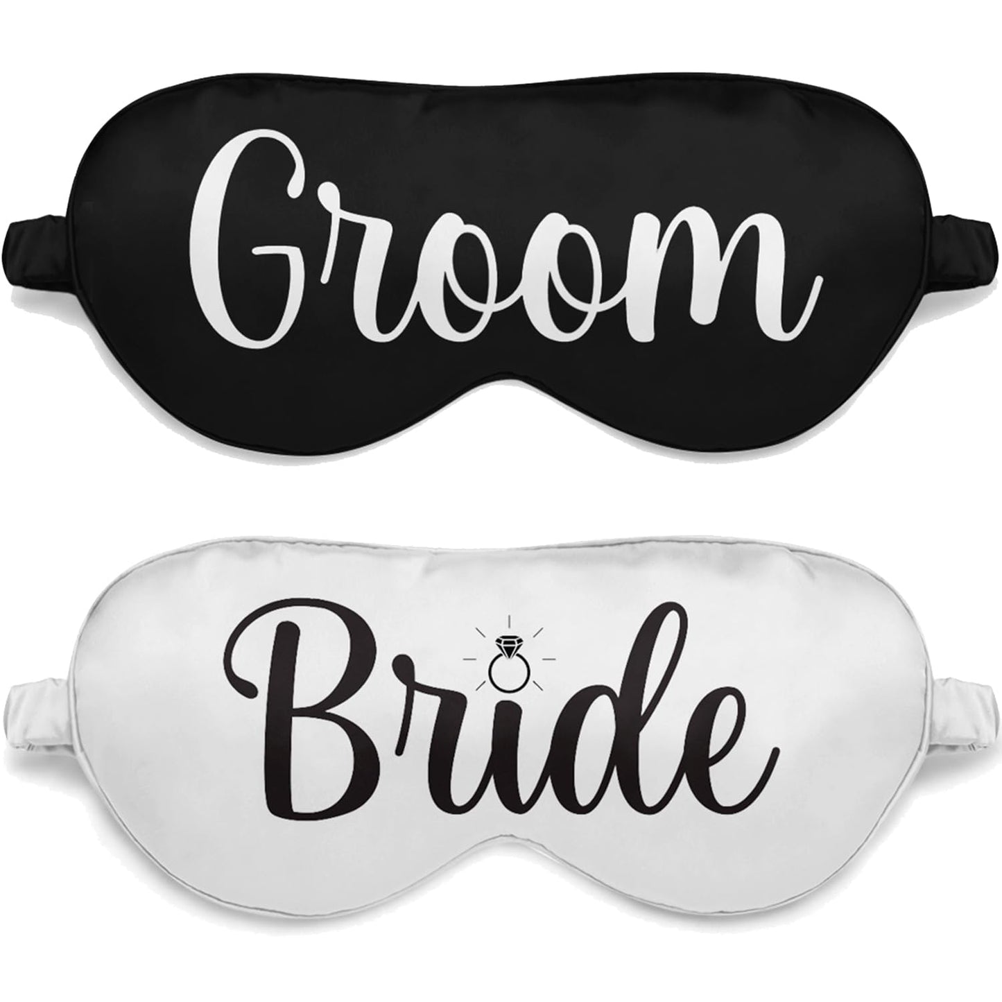 Ethisa Bride and Groom Eye Mask Set - Super Soft Fabric for Sleep - Newlywed Wedding Fit for The Mr and Mrs - Honeymoon Couples Just Married Black and White Gift Set