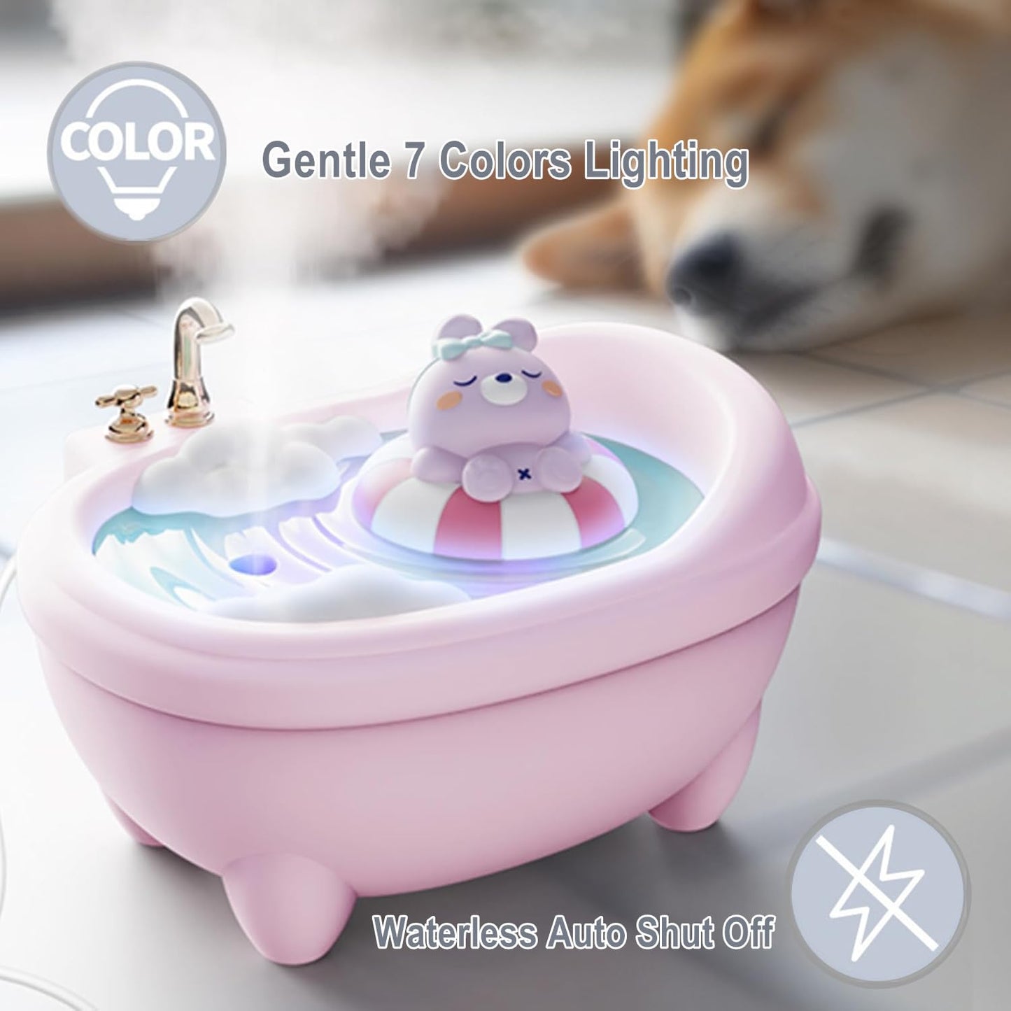 Cute Pink Mini Humidifier for Bedroom & Office, Top Fill 0.34L, Cool Mist, Quiet, Easy Clean, Colorful Light, Auto Shut Off