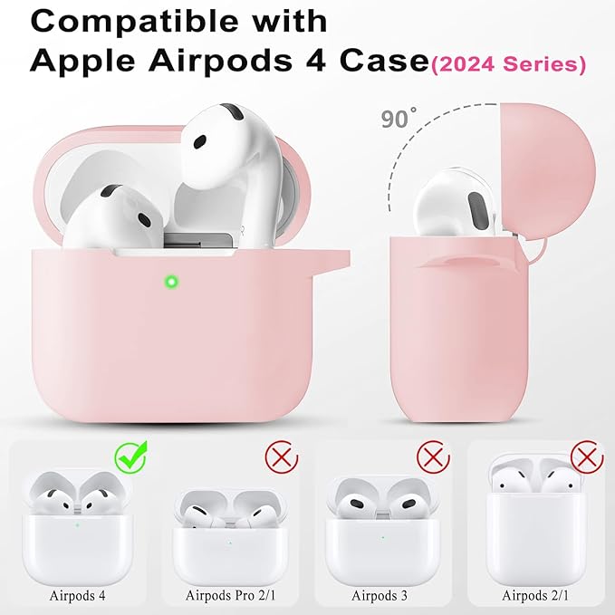 Case Cover for Apple Airpods 4 - VOTILE Airpods 4 Cases 2024 Cover Women Silicone iPods 4 Earbuds Wireless Accessorie Charging Cases Girl Bling Keychain for Airpod iPods 4th Generation - Pink