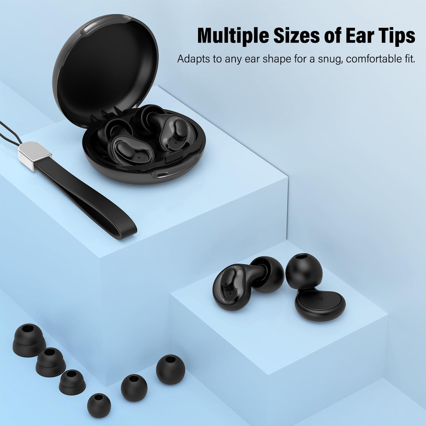 Adjustable Ear Plugs for Sleeping – 2-Level Noise Cancelling (17–35dB), Reusable Silicone Earplugs for Sleeping, Snoring, Travel, Office, and Side Sleepers with 6 Pairs of Tips & Magnetic Carry Case